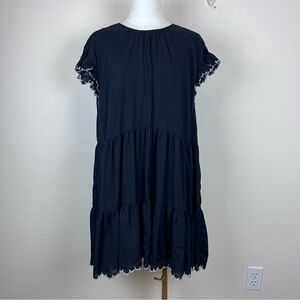 Wilfred Aritzia Dress Womens Large Mini Babydoll Tiered Ruffle Lace Goth Black